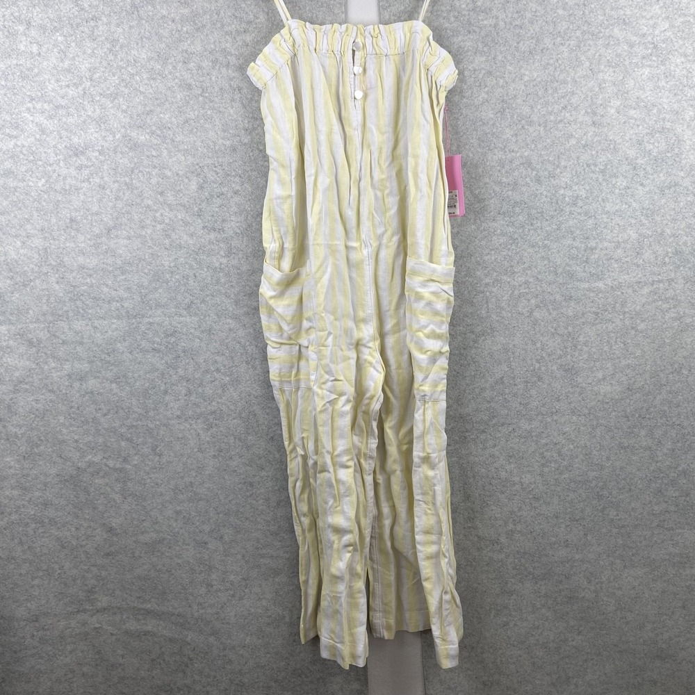 Stoney Clover Lane Jumpsuit Womens XXS Yellow Striped Linen Blend Wide Leg